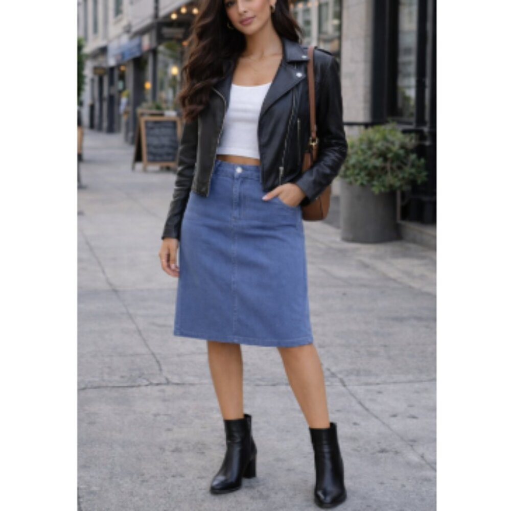 Jupe De Abby Size Large Slate Blue Denim Jean Skirt Minimalist Casual Neutral